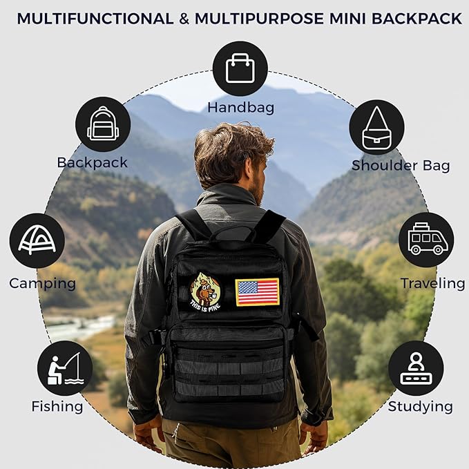 9L Mini Tactical Backpack Small Military Gym Bag for Men Women Molle Daypack Camping Backpack with Patch(Black)