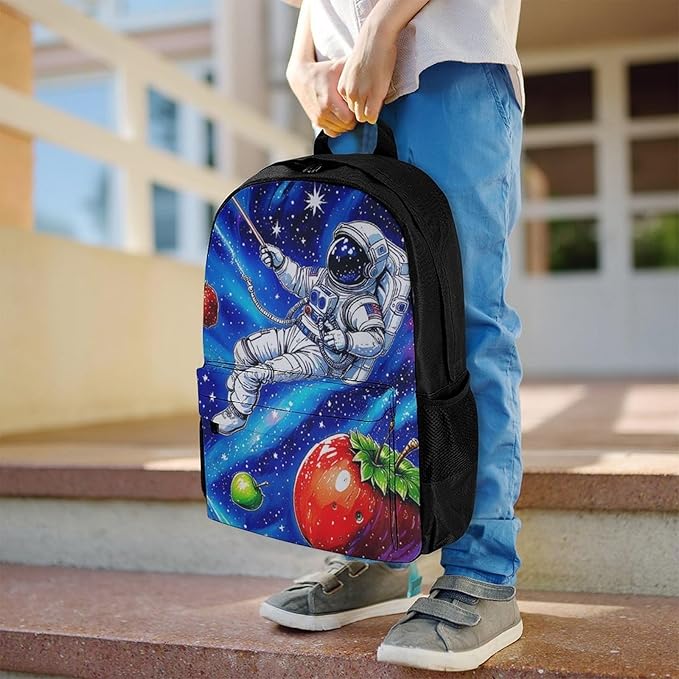 Supdreamc Backpack Multipurpose Anti-Theft Large Capacity Bookbag, Space Astronaut Galaxy Strawberry Art Travel Hiking Daypack With Side Pockets