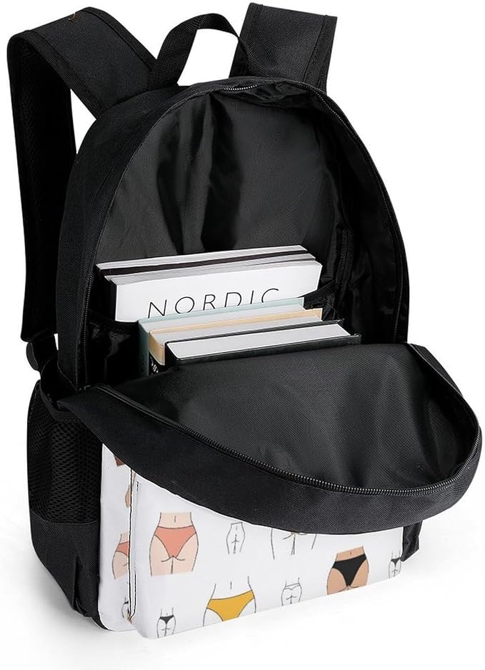 Daypack Anti-Theft Multipurpose Large Capacity Shoulder Bag, Naked Butt Yellow Black White Skintones Funny Travel Hiking Camping Rucksack With Smooth Zippers