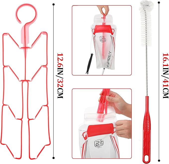 Patelai 2 Set 8 in 1 Hydration Bladder Cleaning Kit Includes 3 Different Brushes and Drying Collapsible Bladder Frame, Water Reservoir Backpack Cleaning Kit