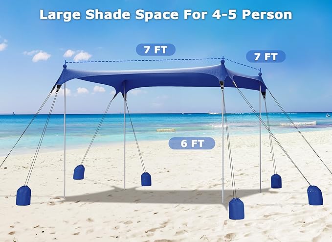 Gorich Beach Tent Sun Shelter with 8 Sandbags, UPF50+ Protection & Windproof Pop Up Beach Canopy Tent Sun Shade for Family, Travel & Camping, Easy Setup Canopy Umbrella
