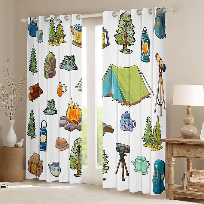 Feelyou Camper Theme Curtains for Bedroom Living Room Happy Camping Blackout Shades Adventure Camper Room Darkening Curtain Window Treatments, 2 Panels 38 x 54 Inch Decor