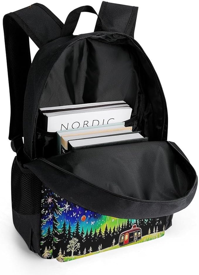Supdreamc Men Women Polyester Colorful Magical Spaceship Art Daypack Bookbag Big Capacity Shoulder Bag With Padded Straps for Climbing Travel Walking Cycling