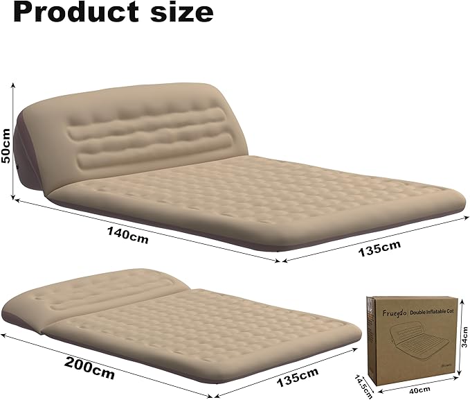 Twin Size Inflatable Air Mattress with Adjustable Backrest -2 in 1 Inflatable Mattress Portable Queen Size Double Camping Mattress for Home & Outdoor Relaxing - Queen