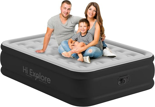Air Mattress Full with Built in Pump Raised, with Comfortable Plush, Inflatable Blow Up Mattress, Portable Airbed for Home, Guests, Camping(Grey, 18” Height)