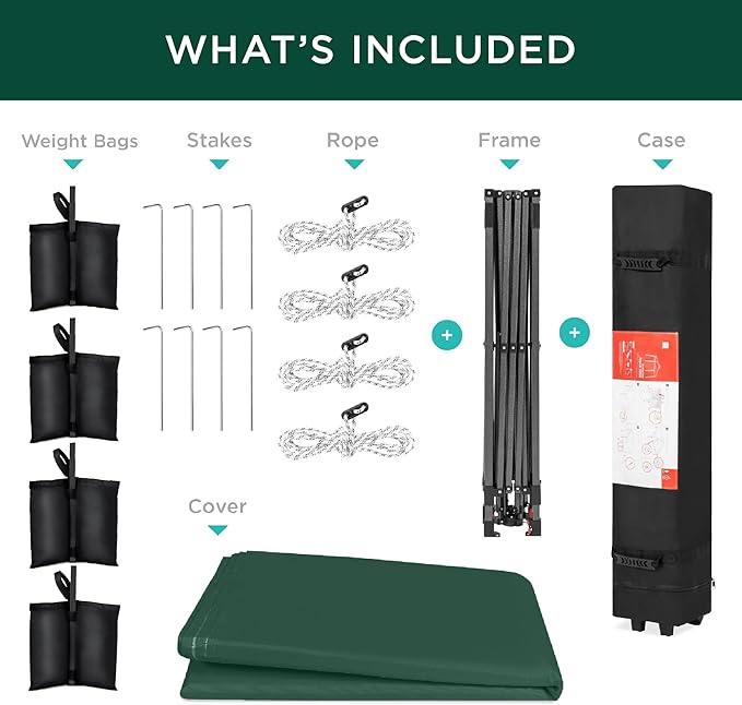 Best Choice Products 8x8ft Pop Up Canopy Tent, Outdoor Shade, 1 Person 1 Minute Set Up, Carry Case, 4 Weight Bags - Dark Green