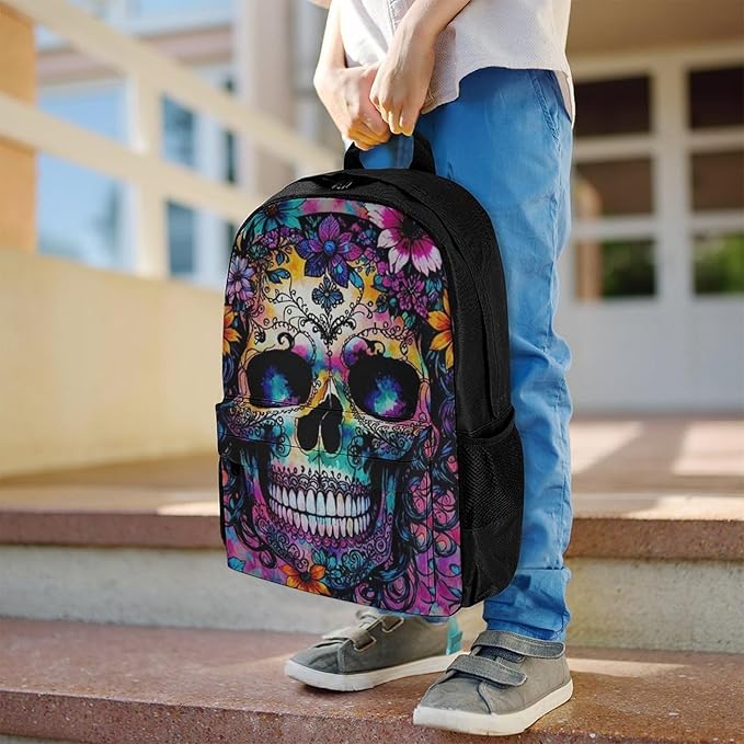 Supdreamc Lightweight Daypack Bookbag for Trekking Business Walking Cycling, Big Capacity Anti-Theft Multipurpose Carry On Bag, Indain Mandala Sugar Skull Business Computer Bag