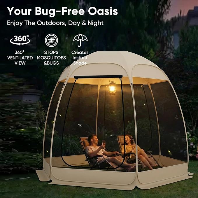 TABU Pop Up Screen House Tent, 10x10 FT Screen Room Canopy with Mosquito Mesh, Instant UV Resistant Shelter with Carry Bag, for 6-8 Person, Beige