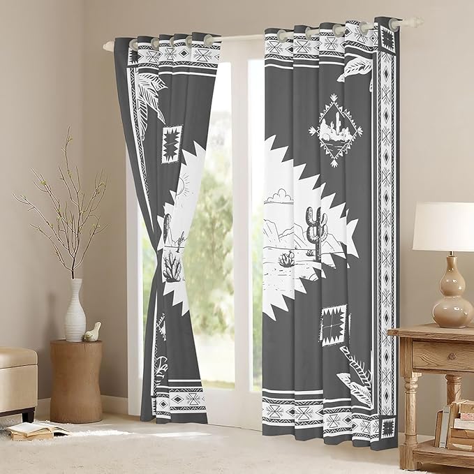 Manfei Western Cowboy Blackout Curtains Wild West Desert Cactus Window Drapes,Rustic Farmhouse Aztec Window Treatments,Kids Boys Girls Room Decor,Grommet Top 2 Panel Set Bedroom Curtains, 38Wx45L inch