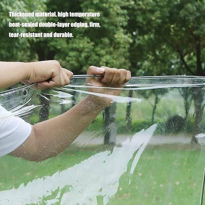 10' X 12' Outdoor Clear Tarp Curtain Waterproof Wind-Proof 0.35mm Transparent Vinyl Tarp for Patio Pergola Garden Canopy Rainproof Anti-Tear PVC Thick Cover with Grommets