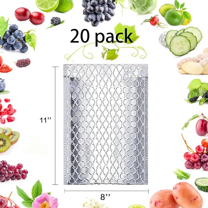 Thermal Bubble Mailer 8" x 11",Pack of 20 Insulated Mailers for Cold Shipping, Large Waterproof Reusable Insulation Bags for Shopping Bag Insulation Lining Camping Picnic
