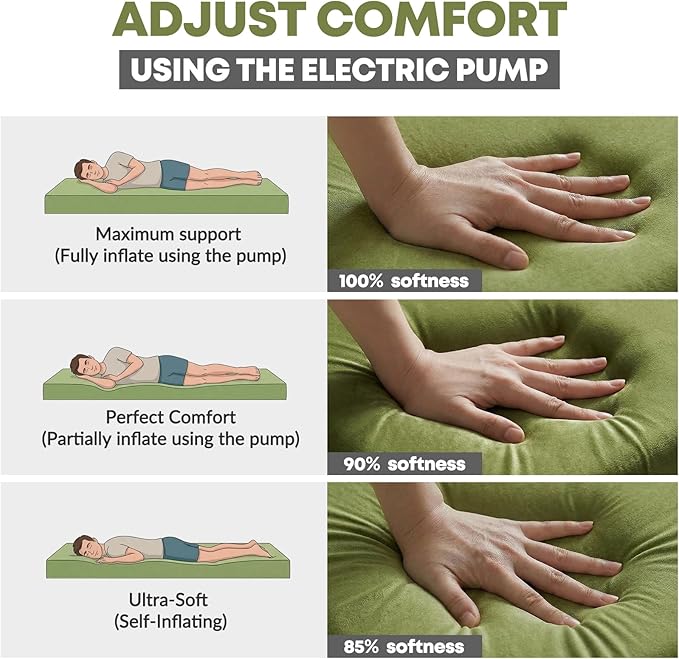 Self Inflating Sleeping Pad with Electric Pump, 4" Ultra-Thick Memory Foam Camping Pad, 4 Season Camping Mattress Pad with Removable Cover, Camping Essentials Gear for Tent Travel Car