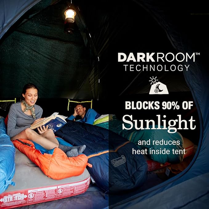 Coleman Skydome Dark Room Camping Tent with Screen Porch & 5-Minute Setup, Weatherproof 4/6 Person Tent Blocks 90% of Sunlight, Rainfly & Carry Bag Included, Made of PFAS-Free Materials