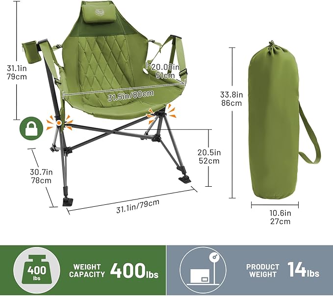 TIMBER RIDGE Hammock Camping Chair, Oversized Swinging Chair with Adjustable Back and Seat Height, Portable Folding Rocking Camping Chair for Outdoor Lawn, Backyard and Patio, Supports 400lbs