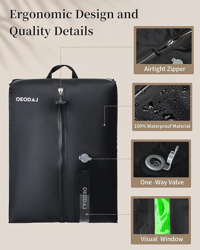 Travel Vacuum Bags with Wireless Pump, Reusable Waterproof Travel Pack Vacuum Kit, Compression Packing Cubes for Carry On Suitcase and Backpack, Seal Storage Bags for Clothing Luggage-2 Pack, 23L