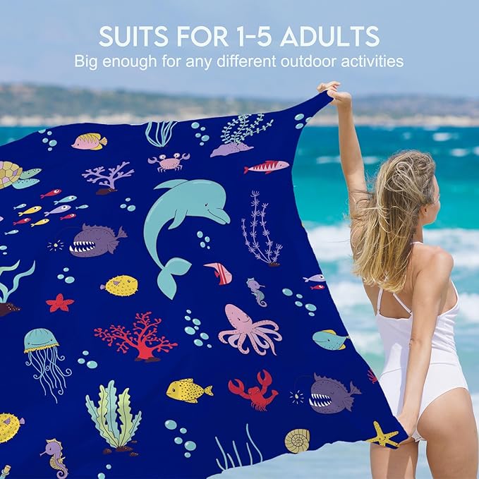 BYDOLL Beach Blanket Waterproof Sandproof Large 78''×81''/10'×9' Sand Free Oversized Sandless Picnic Mat Water Proof Packable Lightweight Blanket for Beach Camping Hiking Travel