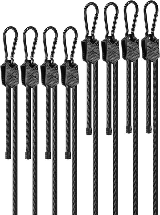 8 Pcs 60" 80" Adjustable Carabiner Bungee Cords Assorted Sizes with Hooks, Easy to Adjust The Length, Black Bungee Straps with Upgraded Design & Superior Elasticity for Cargo, Luggage, etc