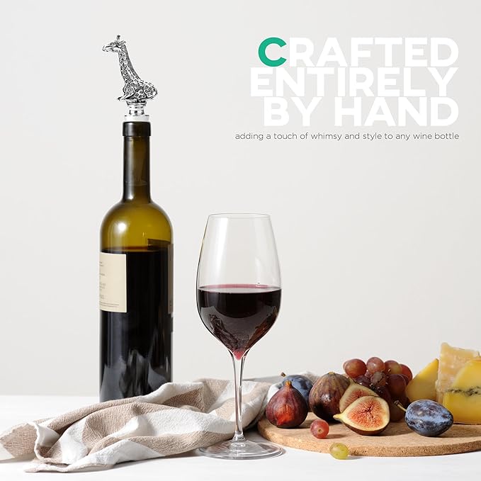 Homestia Wine Stoppers for Wine Bottles, Giraffe Wine Beverage Bottle Stopper, Stainless Steel Reusable Wine Corks with Silicone Seal, Bottle Cover Leak proof Keep Fresh