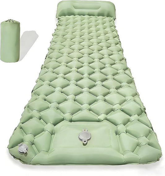 SNZ Camping Sleeping Pad, Ultralight Camping Mat with Pillow, Built-in Foot Pump Inflatable Sleeping Pads Compact for Backpacking, Tent, Travel, Outdoor Activities (Single)