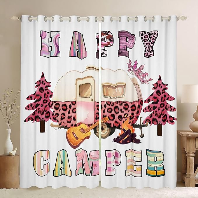 Erosebridal RV Camper Window Curtains 52" Wx84 L Leopard Print Blackout Curtains for Bedroom Living Room,Rustic Cheetah Animals Skin Window Treatments Outdoor Traveling Drapes Decor 2 Panels