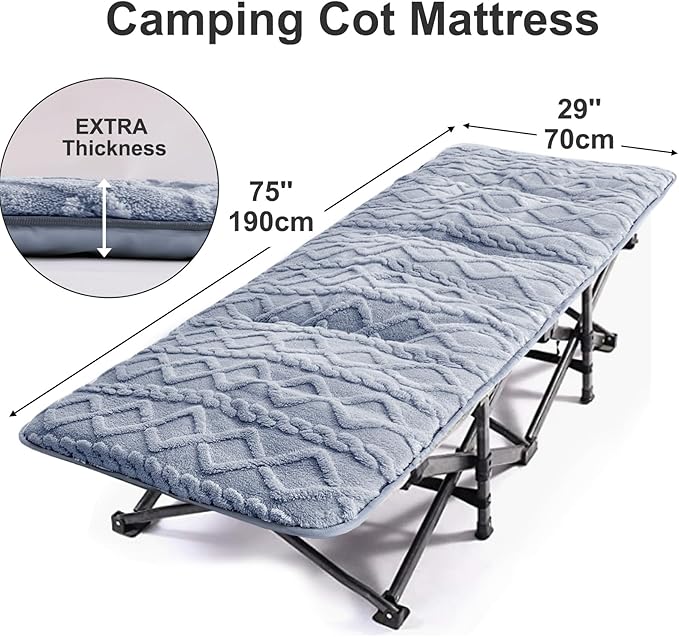 Folding Camping Cot Pad - Portable & Comfortable Outdoor Sleeping Mat with Elastic Strap, Lightweight Waterproof Bottom Mattress Pad