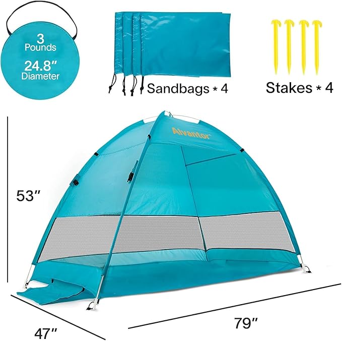 Alvantor® Beach Tent Beach Umbrella Outdoor Sun Shelter Cabana Automatic Instant Pop-Up UPF 50+ Portable Beach Shade Camping Fishing Hiking Canopy Easy Set Up Light Weight Windproof for 2-3 Person