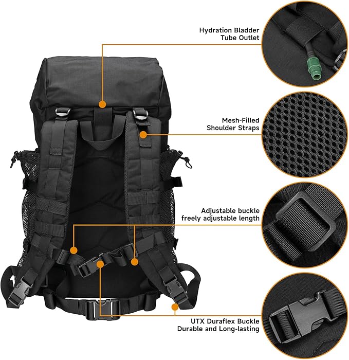 EXCELLENT ELITE SPANKER 40L Camping Hiking Backpack for Men and Women Tactical Military Backpack Large Rucksack Assault Pack Bag for Outdoor Camping, Hiking,Travel Backpacking(Black)