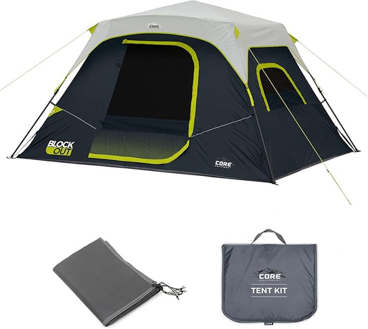 CORE Blackout 6 Person Instant Cabin Tent with Footprint and Tent Kit