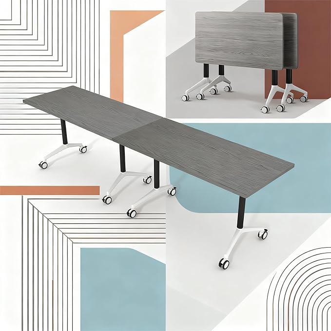 Folding Conference Table Flip-Top Rectangular Meeting/Training Table with Locking Casters,Mobile Nesting Design, 25mm E1 Scratch-Resistant Work Surface (2, 61 * 19.7 * 29.5Inch)