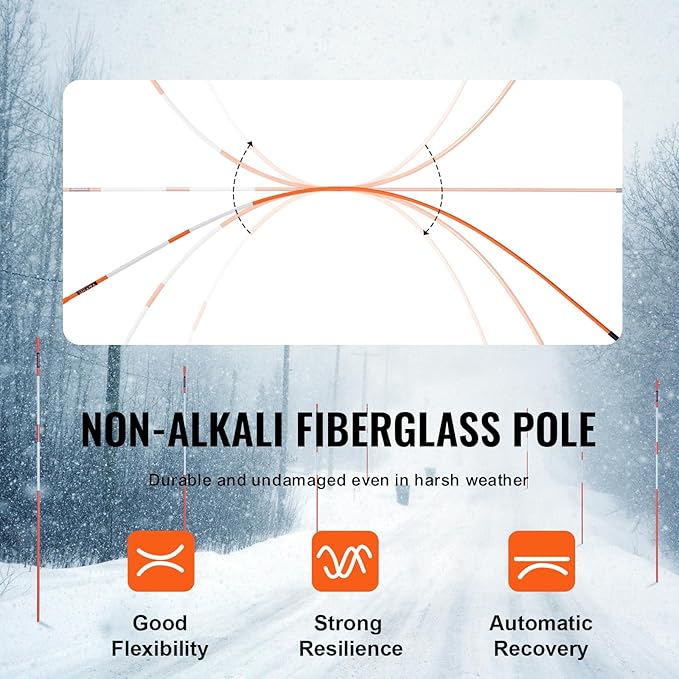 VEVOR Driveway Markers, 30 PCS 48 inch, 0.31 inch Diameter, Orange Fiberglass Poles Snow Stakes with Reflective Tape, 12" Steel Drill Bit & Protection Gloves for Parking Lots, Walkways Easy Visibility