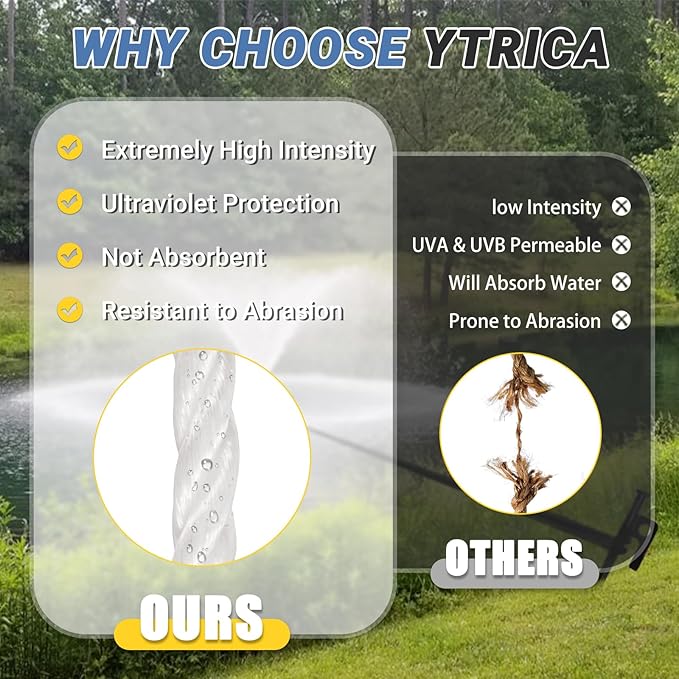 Pond Fountain Aerator Fixing Anchor Accessories, Includes 2×0.2in by 164ft Twisted Polyethylene (PE) Rope with 2×Metal Ground Stakes - Perfect for Outdoor, Camping, Landscaping, and Shipping