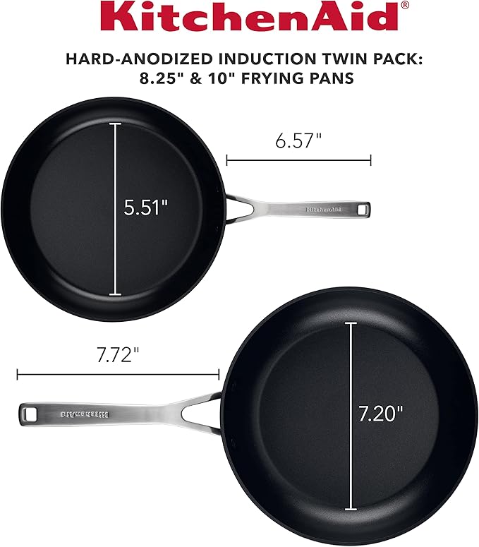 KitchenAid 80193 Hard Anodized Induction Nonstick Frying Pan Set/Skillets, 8.25 Inch and 10 Inch - Matte Black