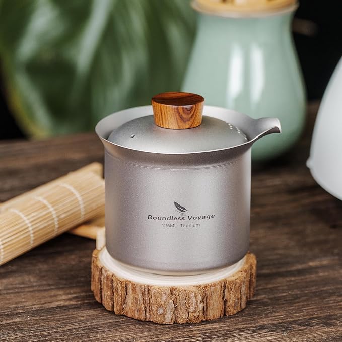 Boundless Voyage Titanium Teacup Double-Layer Tea Maker Outdoor Teapot Camping Mug Set Leightweight Drinking Cup for Backpacking Picnic Travel (Ti3145D-125ml)