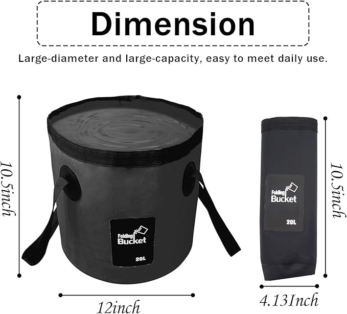 Esthesia Collapsible Bucket, 5 Gallon Portable Folding Water Container for Travelling, Camping, Hiking, Fishing, Gardening