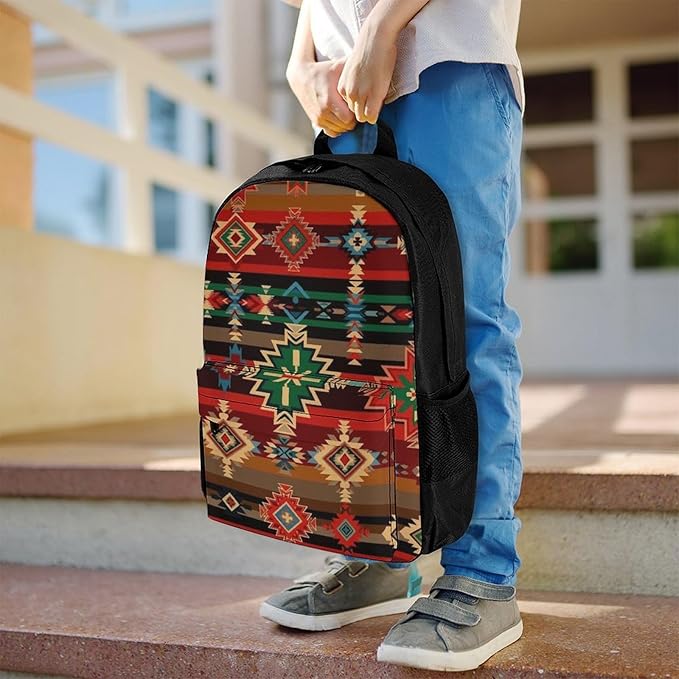 Lightweight Daypack Bookbag for Trekking Business Walking Cycling, Big Capacity Anti-Theft Multipurpose Carry On Bag, Ethnic Aztec Indiana Western Southwest Retro Vintage Pattern Business Computer Bag