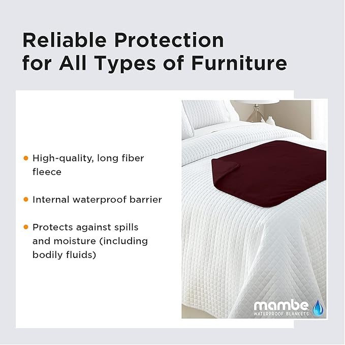 Mambe Silky Waterproof Throw for Protecting Furniture Bed Couch from Stains Caused by Dogs, Cats, Incontinence. Soft, Washable, Reversible. (Size Small 2-Pack 30x35 inches, Color Merlot)