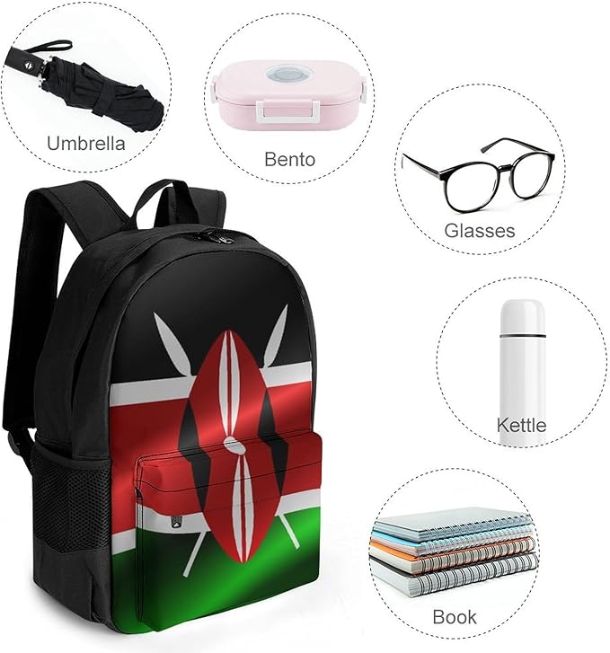 Lightweight Daypack Backpack for Sports Travel Running, Large Capacity Multipurpose Anti-Theft Bookbag, Flag Of Kenya Laptop Backpack Daypack