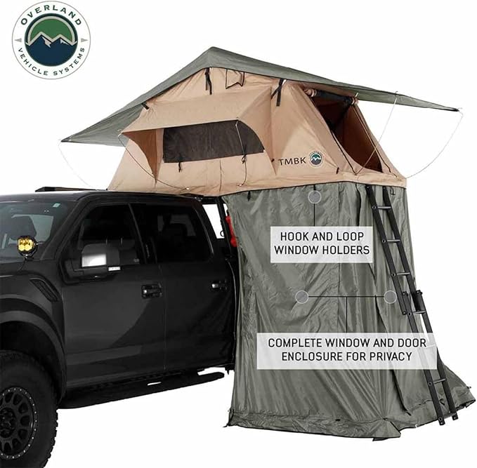 Overland Vehicle Systems 18019833 LD TMBK Roof Top Tent Annex Green Base with Black Floor & Travel Cover | Waterproof Material | Features 1000g PVC-Based Floor