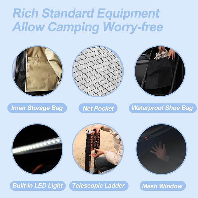Naturnest Single Person Rooftop Tent, Great View Ventilation Tent for 1 Person Camping, Waterproof UV-Resistant Blackout 4 Season Tents for Pickup Truck, Jeep, SUV, Van, Trailer - Orion Mini
