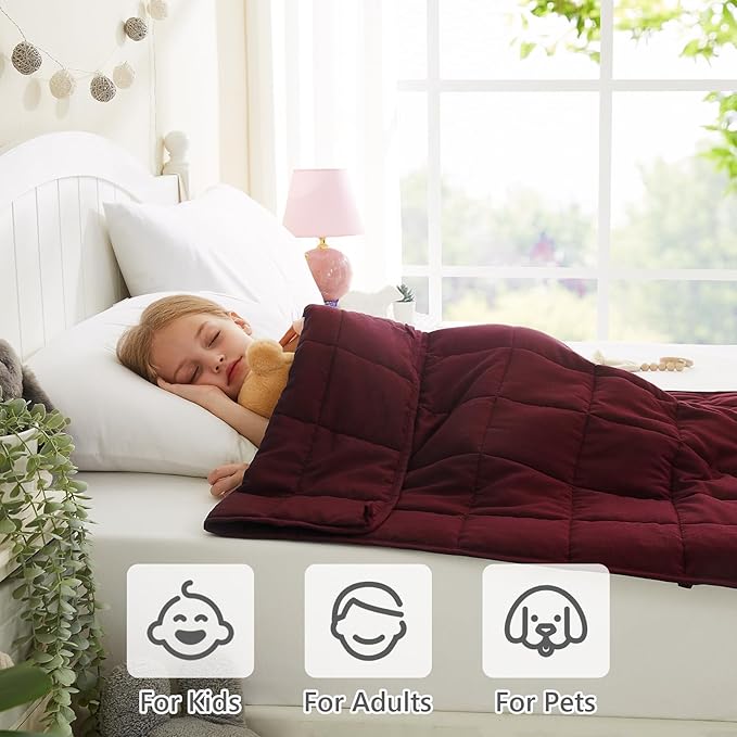 L'AGRATY Weighted Blanket - 40"x60" 7lbs Cooling Breathable Heavy Blankets Microfiber Material with Glass Beads for Adult All-Season Summer Fall Winter Soft Thick Comfort