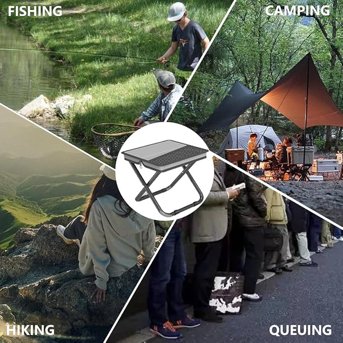 2-in-1 Collapsible Camping Stool & Sling Bag / 220LB Load Capacity Folding Portable Fishing Stool/Collapsible Stool for Camping, Hiking, Fishing, Gardening & Beach Outdoor Activities,Grey