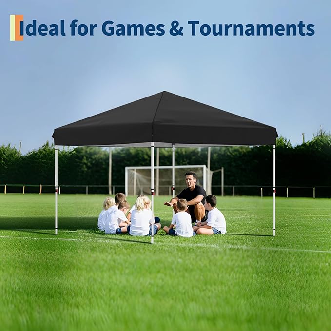 10x10 Pop Up Canopy Tent Outdoor Canopy with 4 Removable Sidewalls One-Person Set Up Heavy Duty Commercial Instant Tent Shelter-Black