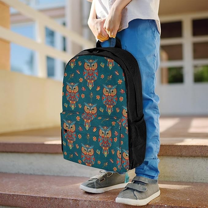 Supdreamc Lightweight Daypack Backpack for Trekking Work Running, Big Capacity Multipurpose Anti-Theft Bookbag, Ethnic Owl Business Computer Bag