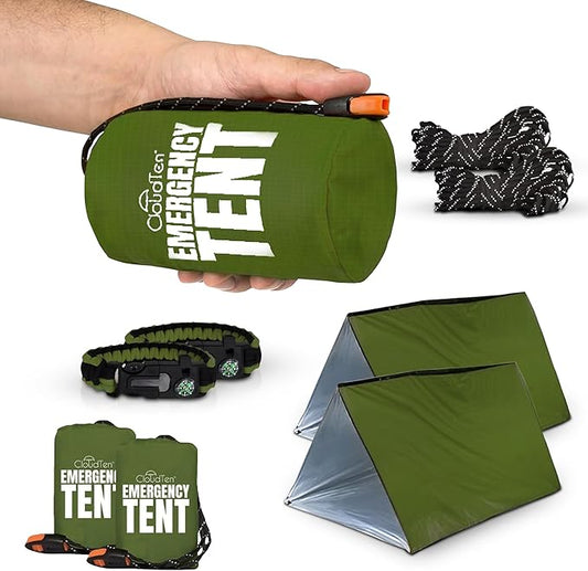 CloudTen Emergency Tent: Lightweight 2 Person Survival Tent with Multi-Function Paracord Bracelets - Essential Survival Gear & Bug Out Bag Items for Preppers, Hikers, Survivalists, Campers, Boy Scouts