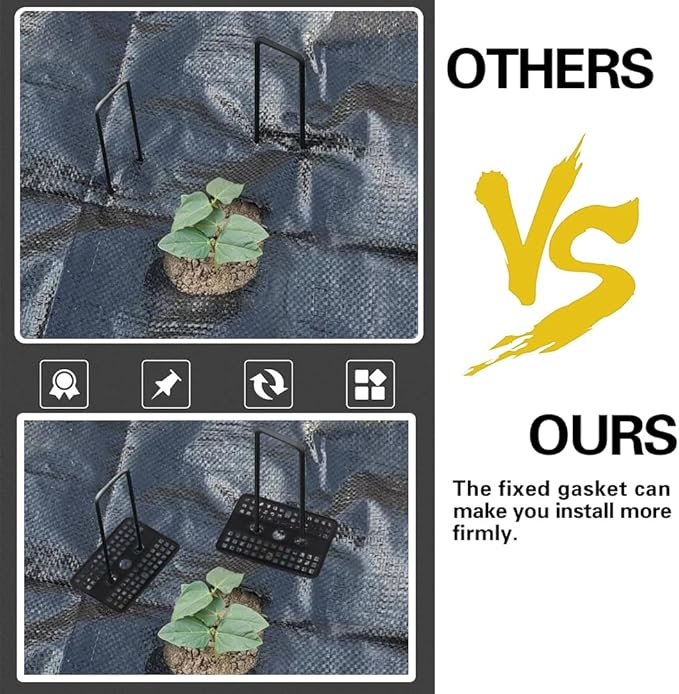 Bakulyor 50 Pcs Black Landscape Staples + 50 Pcs Buffer Washer, 6 Inch 11 Gauge Garden Stakes Anchor, U Shaped Galvanized Lawn Pins Heavy Duty Yard Ground Pin for Weed Barrier Sod Fabric Decorations