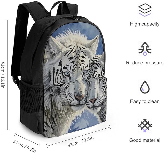 Supdreamc Rucksack Multipurpose Anti-Theft Big Capacity Shoulder Bag, White Tiger Love Travel Hiking Camping Rucksack With Side Pockets
