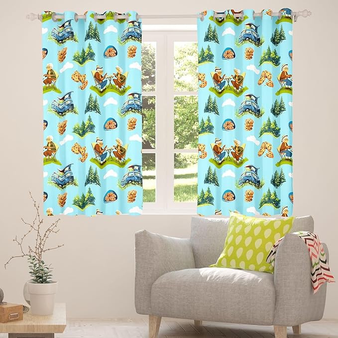 Camper RV Trailer Window Drapes,Cloud Pine Tree Rustic Farmhouse Nursery Bedroom Playroom Decor,Picnic Happy Camping Holiday Girls Boys Room Decor,Blue Green 2 Panels,42Wx90L inch