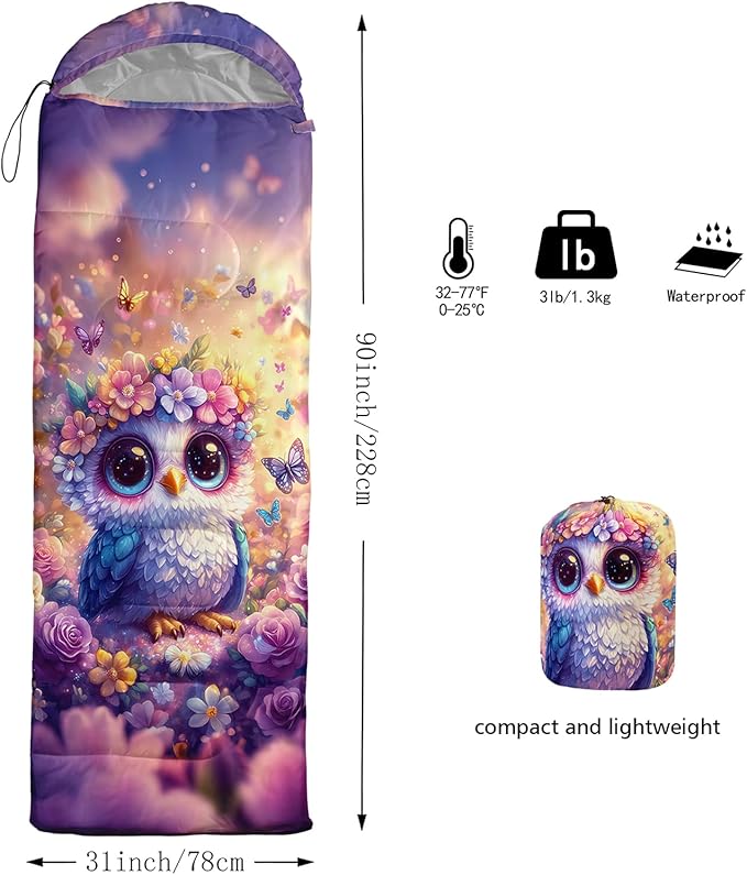 AILONEN Girls Pink Camping Sleeping Bags,Lightweight & Waterproof,3 Season Warm & Cool Weather,Cute Bow Duck Print Sleeping Bags for Kids,Girls,Adults Travelling,Outdoors