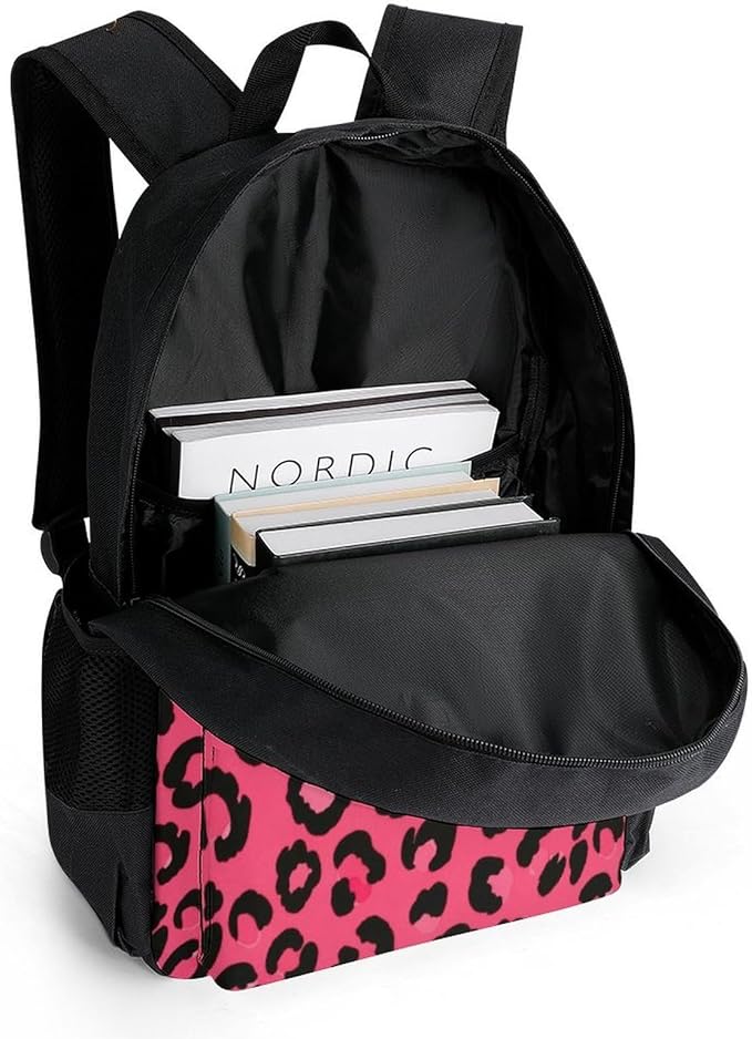 Backpack Anti-Theft Multipurpose Large Capacity Carry On Bag, Pink Cheetah Leopard Print Camping Outdoor Backpack With Side Pockets