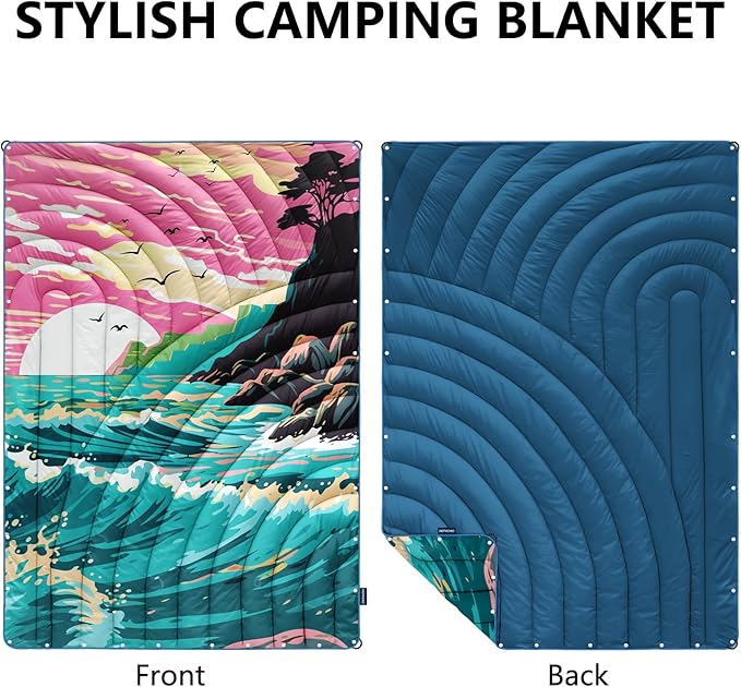 Camping Blanket,Lightweight Puffy Printed Camping Blanket Packable Outdoor Blanket for Camping,Traveling, Stadium, Hiking, Picnics